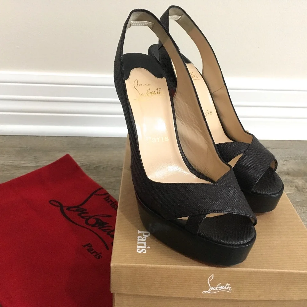 Louboutin Sling Back Heels, Open Toe, Black